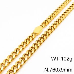 9mm Stainless Steel Cuban Chain Necklace For Women And Men Gold Color Hip Hop Jewelry - KN231559-Z