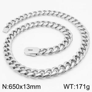 13mm Stainless Steel Cuban Chain Necklace Men's Silver Color Shiny Hip Hop Jewelry - KN231564-Z