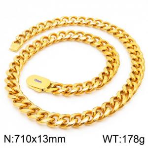 13mm Stainless Steel Cuban Chain Necklace Men's Gold Color Shiny Hip Hop Jewelry - KN231572-Z