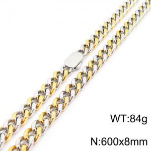 European and American personality creative stainless steel Cuban chain men's gold and silver necklace - KN231591-Z