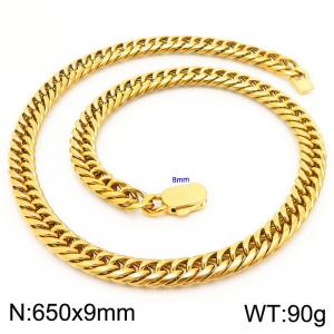 9mm Stainless Steel Cuban Chain Necklace For Men And Women Gold Color Shiny Jewelry - KN231620-Z