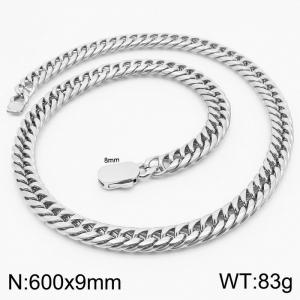 9mm Stainless Steel Cuban Chain Necklace For Men Women Silver Color Shiny Jewelry - KN231626-Z