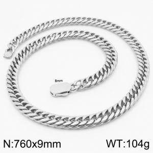 9mm Stainless Steel Cuban Chain Necklace For Men Women Silver Color Shiny Jewelry - KN231629-Z