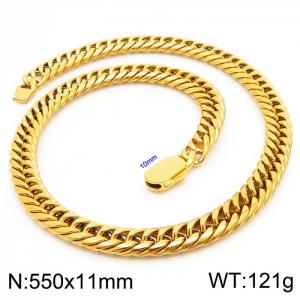 11mm Stainless Steel Cuban Chain Necklace Men's Gold Color Shiny Hip Hop Jewelry - KN231632-Z