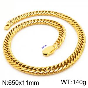 11mm Stainless Steel Cuban Chain Necklace Men's Gold Color Shiny Hip Hop Jewelry - KN231634-Z