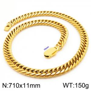 11mm Stainless Steel Cuban Chain Necklace Men's Gold Color Shiny Hip Hop Jewelry - KN231635-Z