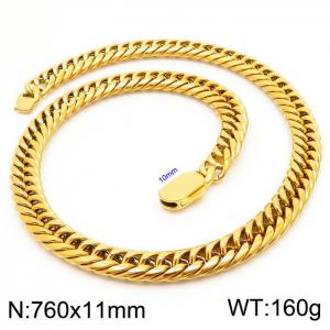11mm Stainless Steel Cuban Chain Necklace Men's Gold Color Shiny Hip Hop Jewelry - KN231636-Z