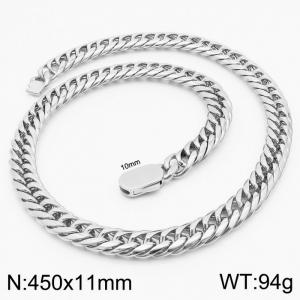 11mm Stainless Steel Cuban Chain Necklace Men's Silver Color Shiny Hip Hop Jewelry - KN231637-Z