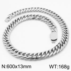 13mm Stainless Steel Cuban Chain Necklace Men's Silver Color Shiny Hip Hop Jewelry - KN231647-Z
