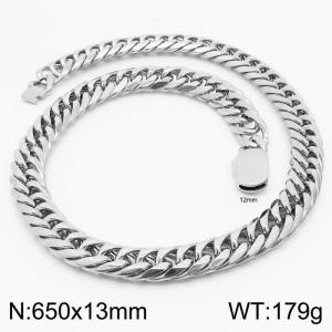 13mm Stainless Steel Cuban Chain Necklace Men's Silver Color Shiny Hip Hop Jewelry - KN231648-Z