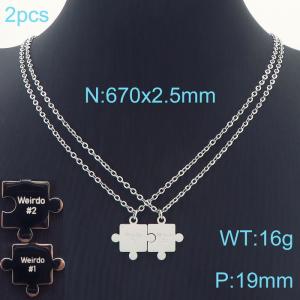 2Pcs Stainless Steel Polished Couple's Puzzle Engraved Pendant Necklace O Chain Jewelry Necklaces - KN231708-K