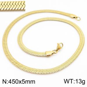 Women's Gold 5x450mm Herringbone Flat Snake Chain Stainless Steel Necklace - KN231813-Z