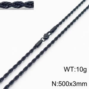 Black 500x3mm Rope Chain Stainless Steel Necklace - KN231958-Z