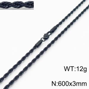 Black 600x3mm Rope Chain Stainless Steel Necklace - KN231959-Z