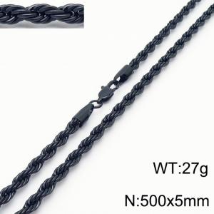 Black 500x5mm Rope Chain Stainless Steel Necklace - KN231970-Z