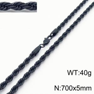 Black 700x5mm Rope Chain Stainless Steel Necklace - KN231972-Z