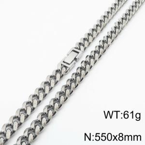 Stainless steel 550x8mm cuban chain fashional clasp classic silver necklace - KN232781-ZZ