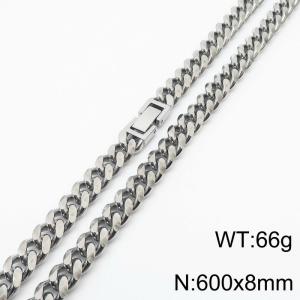 Stainless steel 600x8mm cuban chain fashional clasp classic silver necklace - KN232782-ZZ