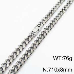 Stainless steel 710x8mm cuban chain fashional clasp classic silver necklace - KN232784-ZZ