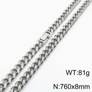 Stainless steel 760x8mm cuban chain fashional clasp classic silver necklace - KN232785-ZZ