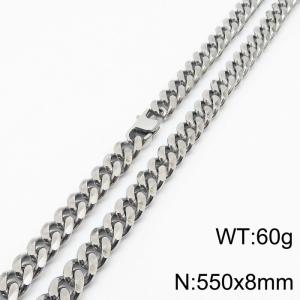 Stainless steel 550x8mm cuban chain special clasp classic silver necklace - KN232788-ZZ