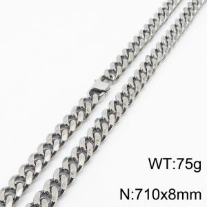 Stainless steel 710x8mm cuban chain special clasp classic silver necklace - KN232791-ZZ