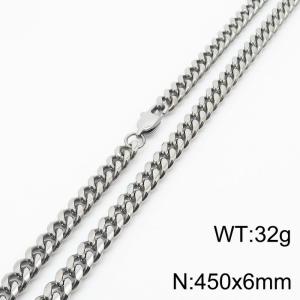 6mm Silver Color Stainless Steel Cuban Link Chain Long Necklace For Men - KN232842-ZZ