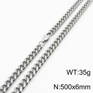 6mm Silver Color Stainless Steel Cuban Link Chain Long Necklace For Men - KN232843-ZZ