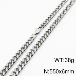 6mm Silver Color Stainless Steel Cuban Link Chain Long Necklace For Men - KN232844-ZZ