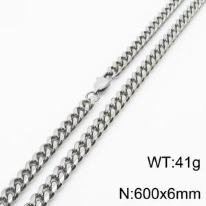 6mm Silver Color Stainless Steel Cuban Link Chain Long Necklace For Men - KN232845-ZZ