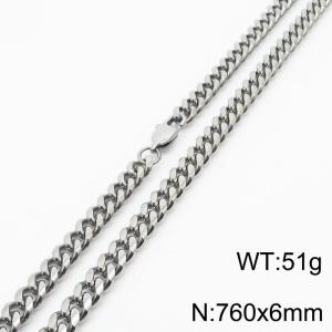 6mm Silver Color Stainless Steel Cuban Link Chain Long Necklace For Men - KN232848-ZZ