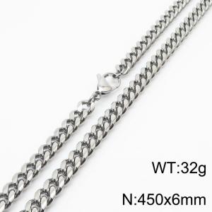 6mm Silver Color Stainless Steel Cuban Link Chain Long Necklace For Men - KN232849-ZZ