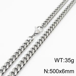6mm Silver Color Stainless Steel Cuban Link Chain Long Necklace For Men - KN232850-ZZ
