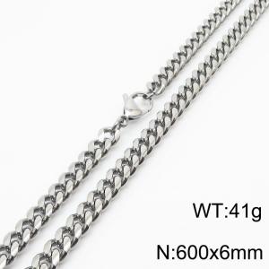 6mm Silver Color Stainless Steel Cuban Link Chain Long Necklace For Men - KN232852-ZZ