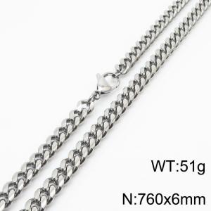 6mm Silver Color Stainless Steel Cuban Link Chain Long Necklace For Men - KN232855-ZZ