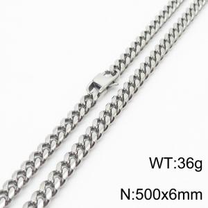 6mm Silver Color Stainless Steel Cuban Link Chain Long Necklace For Men - KN232857-ZZ
