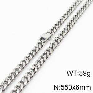 6mm Silver Color Stainless Steel Cuban Link Chain Long Necklace For Men - KN232858-ZZ