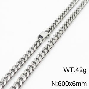 6mm Silver Color Stainless Steel Cuban Link Chain Long Necklace For Men - KN232859-ZZ