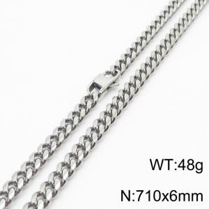 6mm Silver Color Stainless Steel Cuban Link Chain Long Necklace For Men - KN232861-ZZ