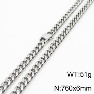 6mm Silver Color Stainless Steel Cuban Link Chain Long Necklace For Men - KN232862-ZZ