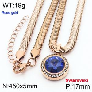 Stainless steel 450X5mm  snake chain with swarovski crystone circle pendant fashional rose gold necklace - KN233365-K