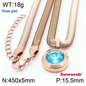Stainless steel 450X5mm  snake chain with swarovski big stone circle pendant fashional rose gold necklace - KN233387-K
