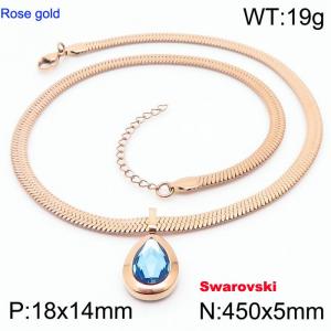 Stainless steel 450X5mm snake chain with swarovski stone oval pendant fashional rose gold necklace - KN233451-K