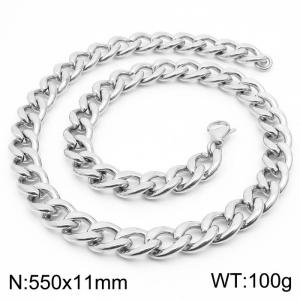 11mm Silver Color Stainless Steel Chain Necklace Men's Fashion Simple Jewelry - KN233539-Z