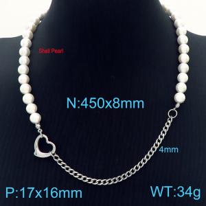 Personality Ins Shell Pearl Choker Stainless Steel Hollow Heart Cuban Chain Womens Jewelry Necklaces - KN233650-Z