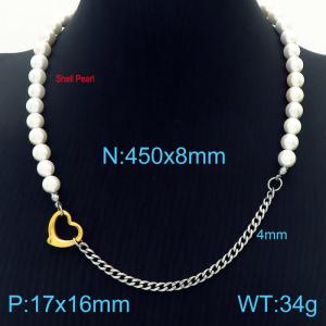 Personality Ins Shell Pearl Choker Stainless Steel Hollow Heart Cuban Chain Women's Jewelry Necklaces - KN233651-Z