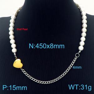 Fashion Ins Shell Pearl Choker Stainless Steel Heart Cuban Chain Women's Jewelry Necklaces - KN233653-Z
