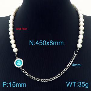 Temperament Ins Shell Pearl Choker Stainless Steel Crystal Stone Cuban Chain Womens Jewelry Necklaces - KN233654-Z