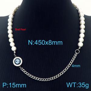 Temperament Ins Shell Pearl Choker Stainless Steel Gray Crystal Stone Cuban Chain Womens Jewelry Necklaces - KN233655-Z