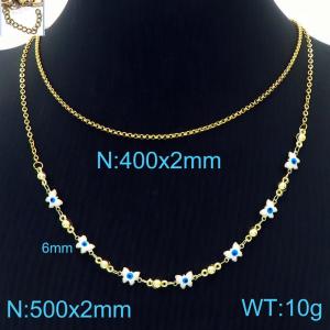 Creative White Butterfly Eye Necklaces Double Chains 18K Gold Plated Copper Women's Jewelry - KN233667-Z